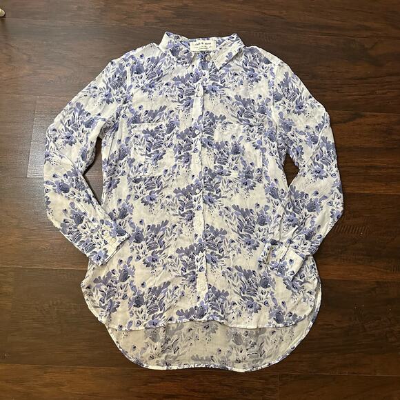 Cloth & Stone Anthropologie white & purple floral button down top size S - Picture 6 of 12